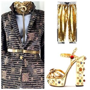 "ICING" VTG Woven Pattern Brocade Lurex Design 80S Royal Shimmery Blazer